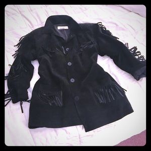 🔥Vintage fringe black suede coat
